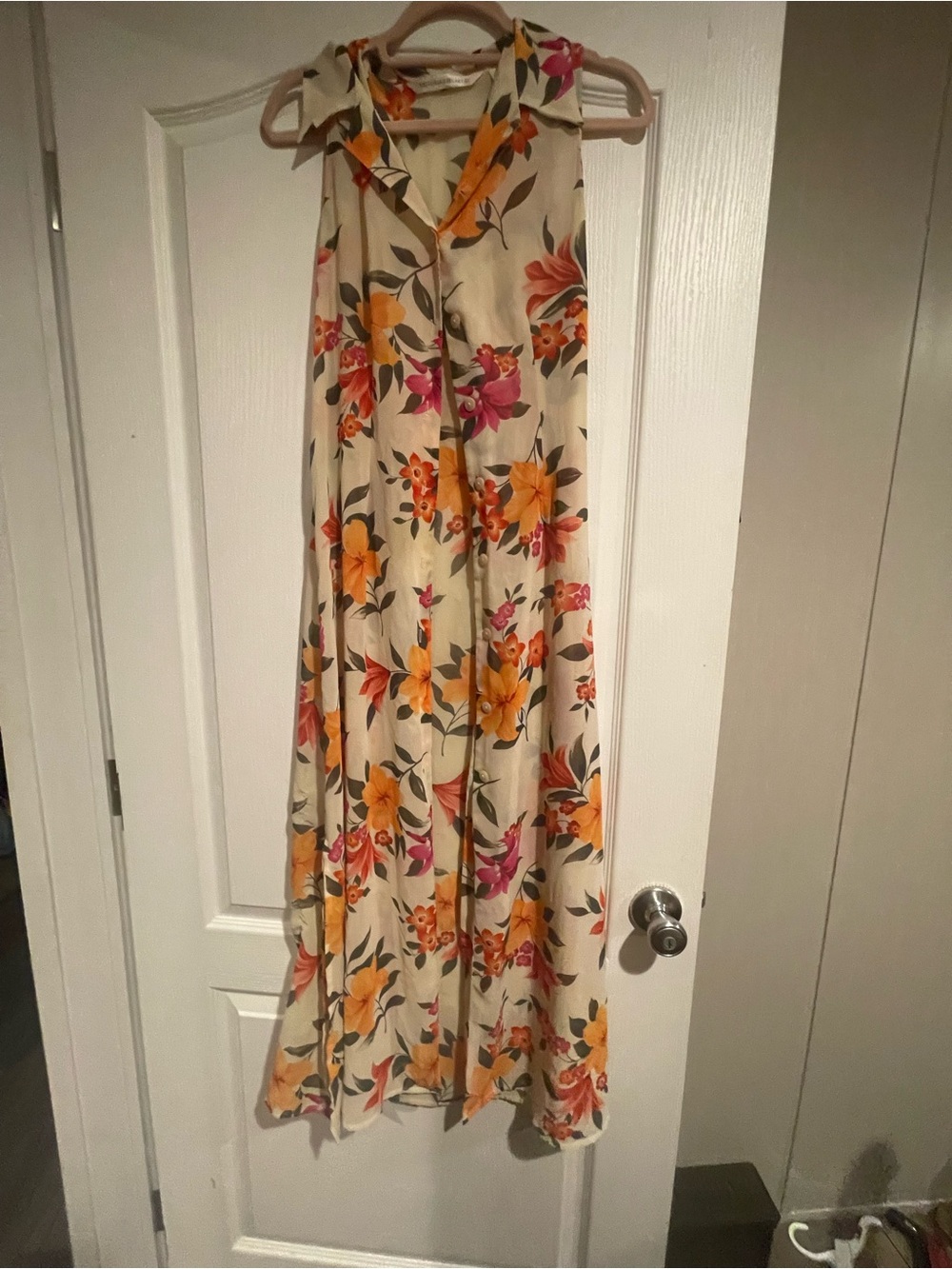 Victoria's Secret Cream Maxi Dress with Orange & Pink Floral Print
